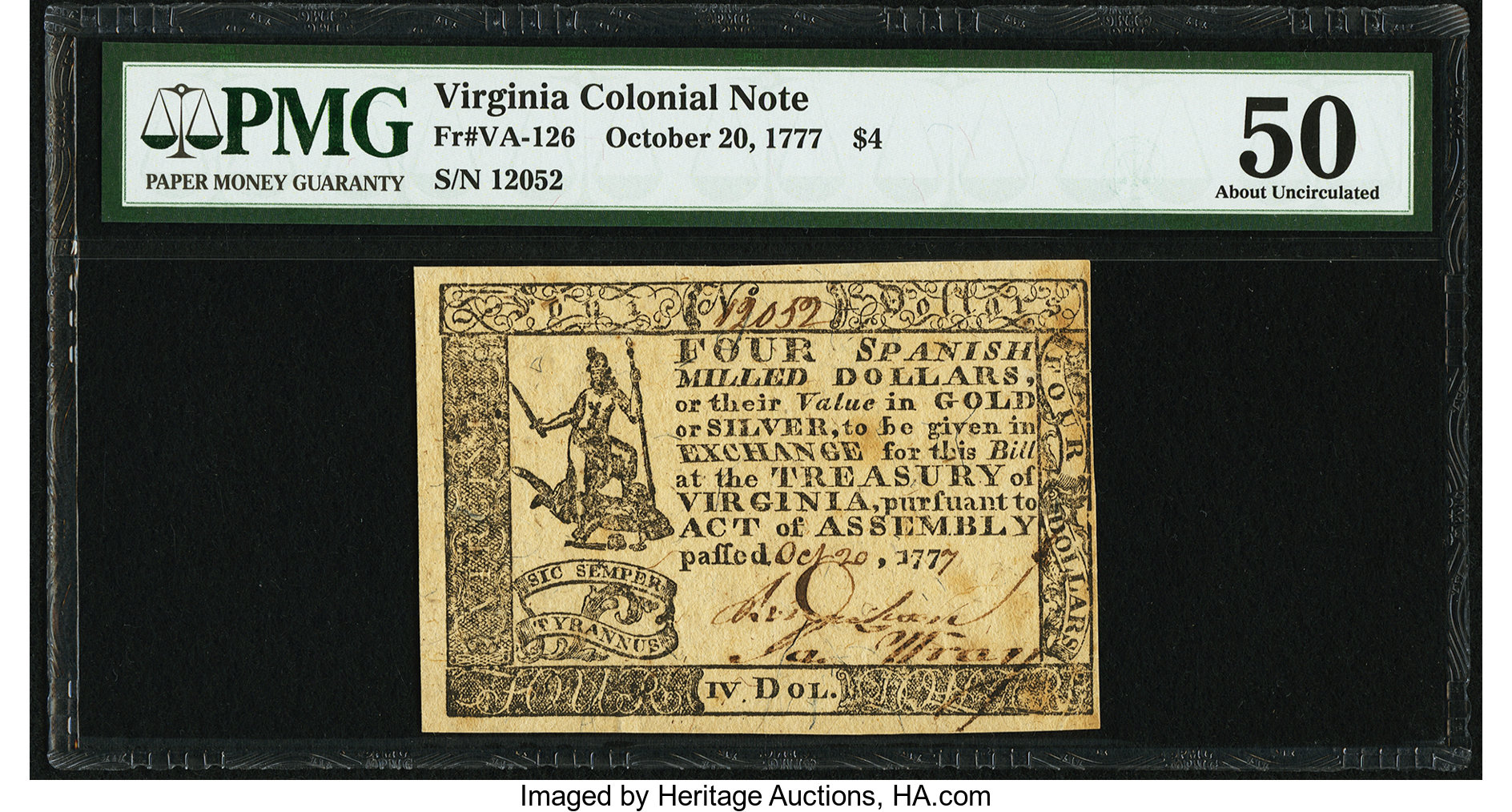 Oct 20, 1777 $4 Virginia (Fr. VA126)
