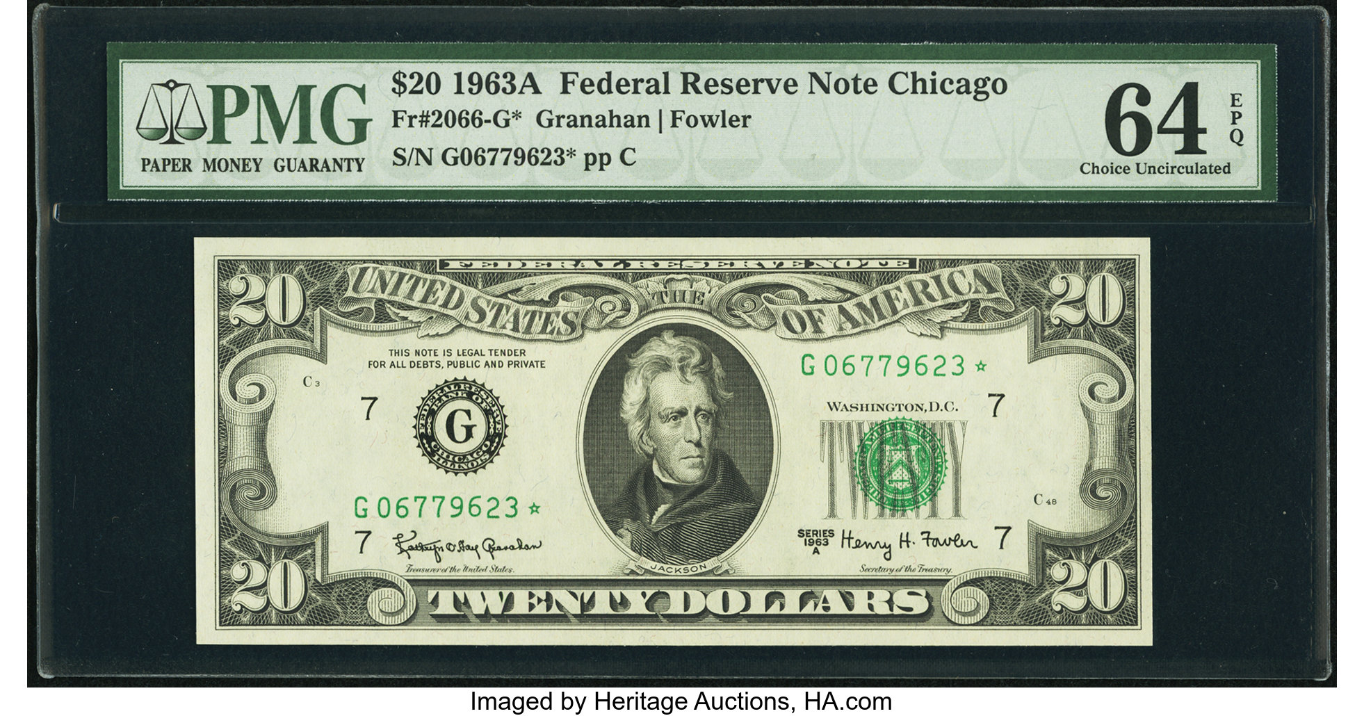 image for: Fr. 2066-G* $20 1963A Federal Reserve Star Note. PMG Choice Uncirculated 64 EPQ....