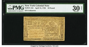 image for: New York April 15, 1758 £10 PMG Very Fine 30 Net....