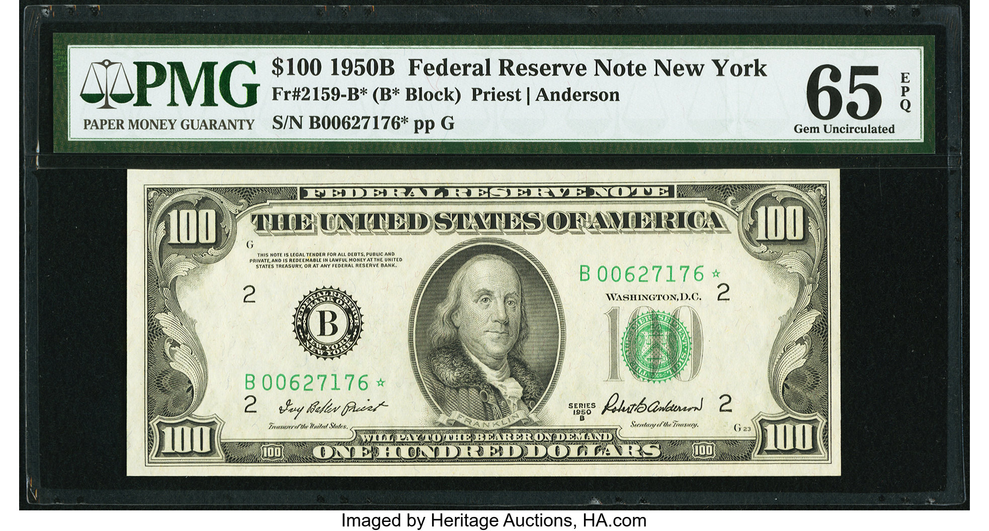 image for: Fr. 2159-B* $100 1950B Federal Reserve Star Note. PMG Gem Uncirculated 65 EPQ....