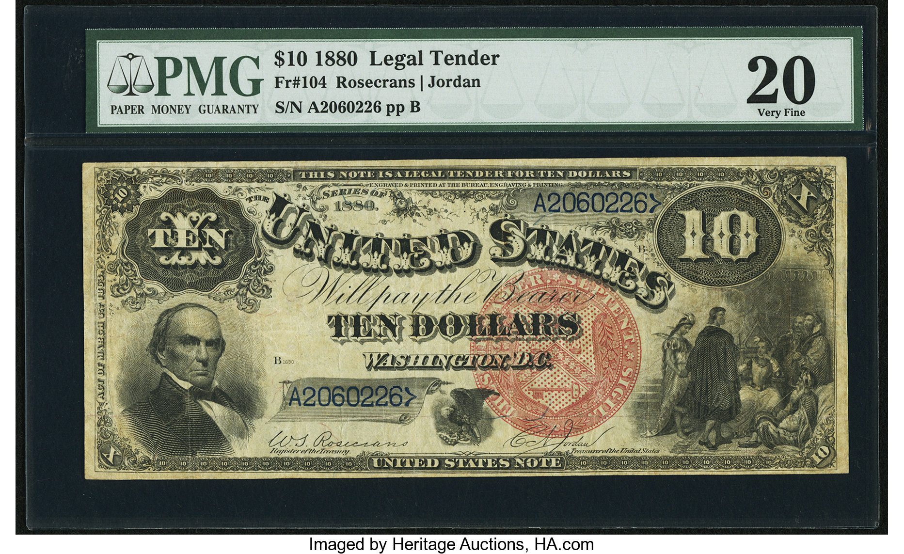 image for: Fr. 104 $10 1880 Legal Tender PMG Very Fine 20....