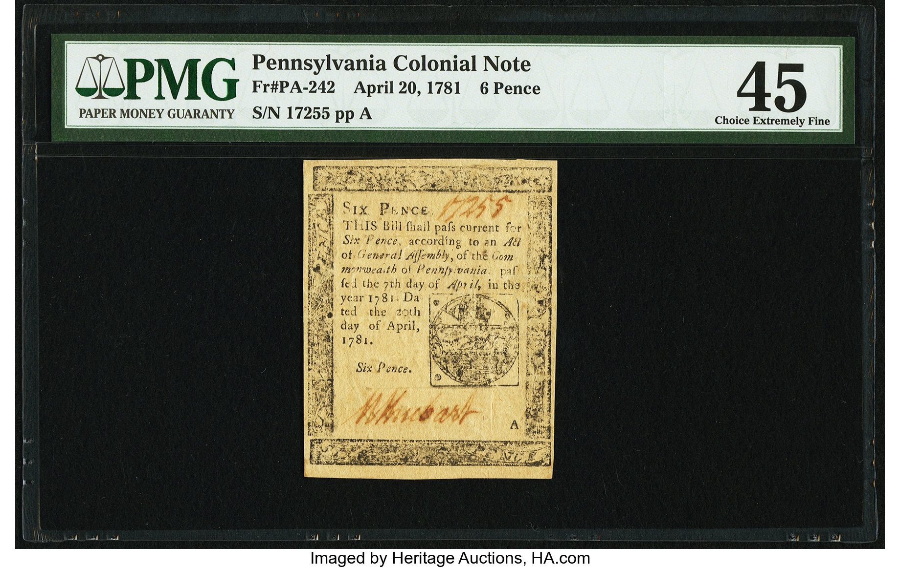 Apr 20, 1781 6d Pennsylvania (Fr. PA242)
