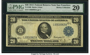 image for: Fr. 1009 $20 1914 Federal Reserve Note PMG Very Fine 20....