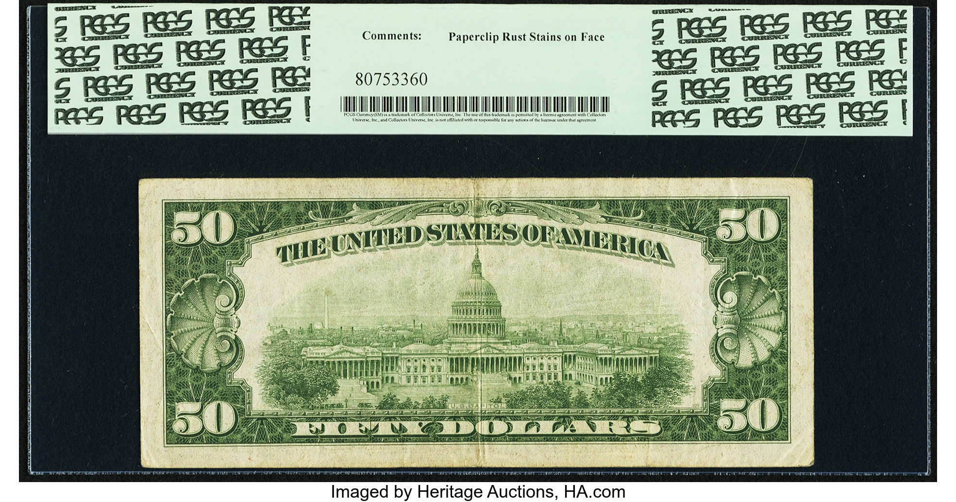 image for: Fr. 2105-E* $50 1934C Federal Reserve Star Note. PCGS Very Fine 30....