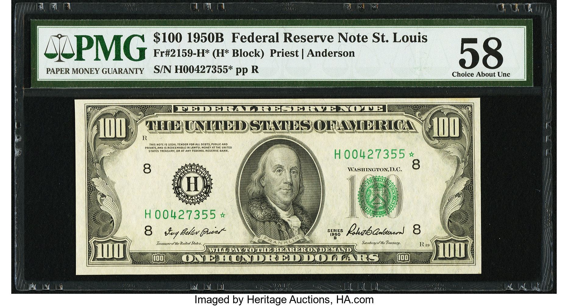 image for: Fr. 2159-H* $100 1950B Federal Reserve Star Note. PMG Choice About Unc 58....