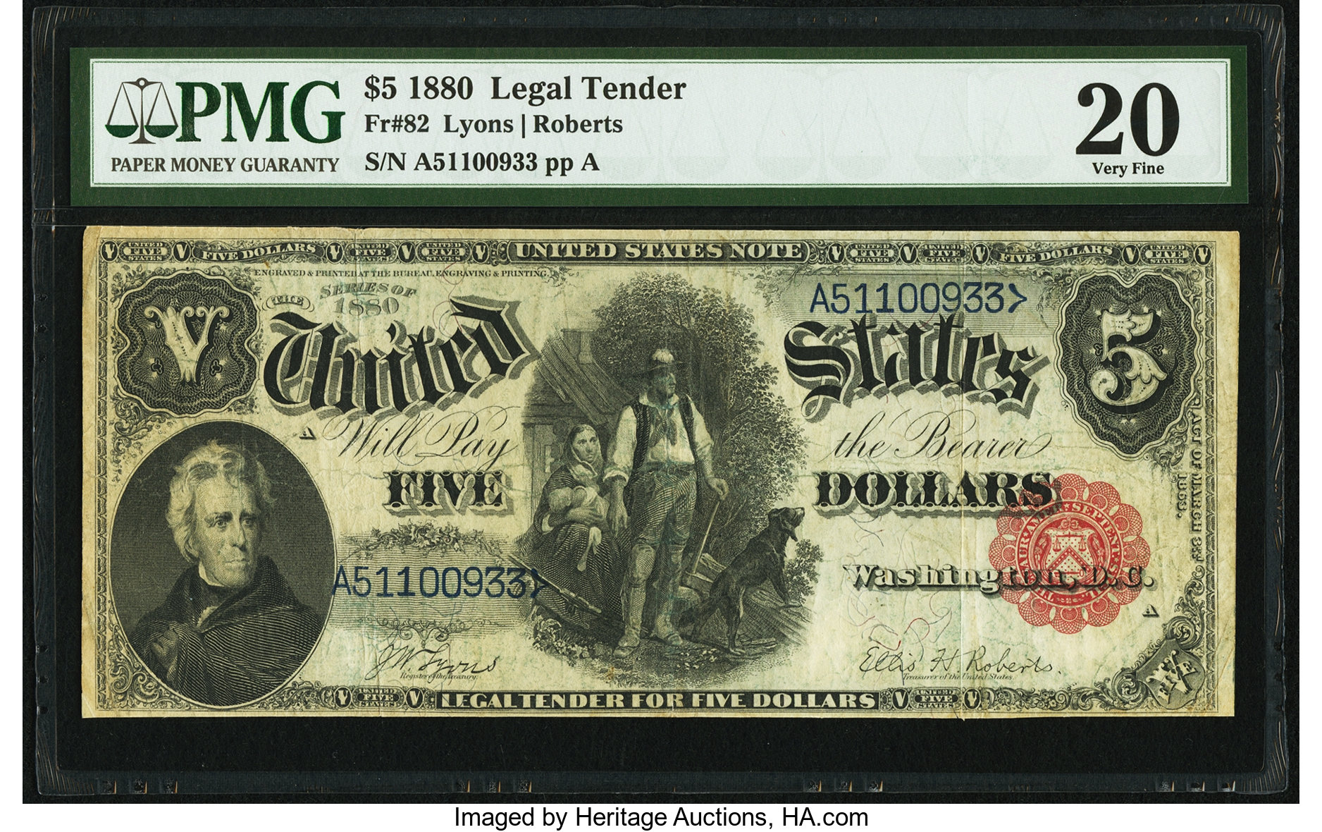 image for: Fr. 82 $5 1880 Legal Tender PMG Very Fine 20....