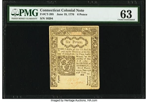 image for: Connecticut June 19, 1776 6d PMG Choice Uncirculated 63....