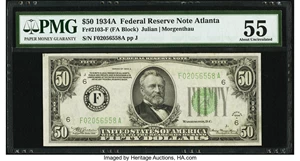 image for: Fr. 2103-F $50 1934A Federal Reserve Note. PMG About Uncirculated 55....
