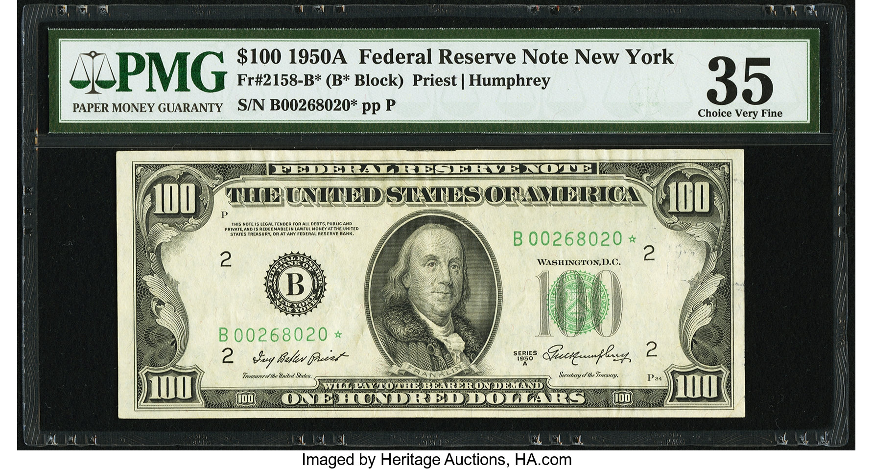 image for: Fr. 2158-B* $100 1950A Federal Reserve Star Note. PMG Choice Very Fine 35....