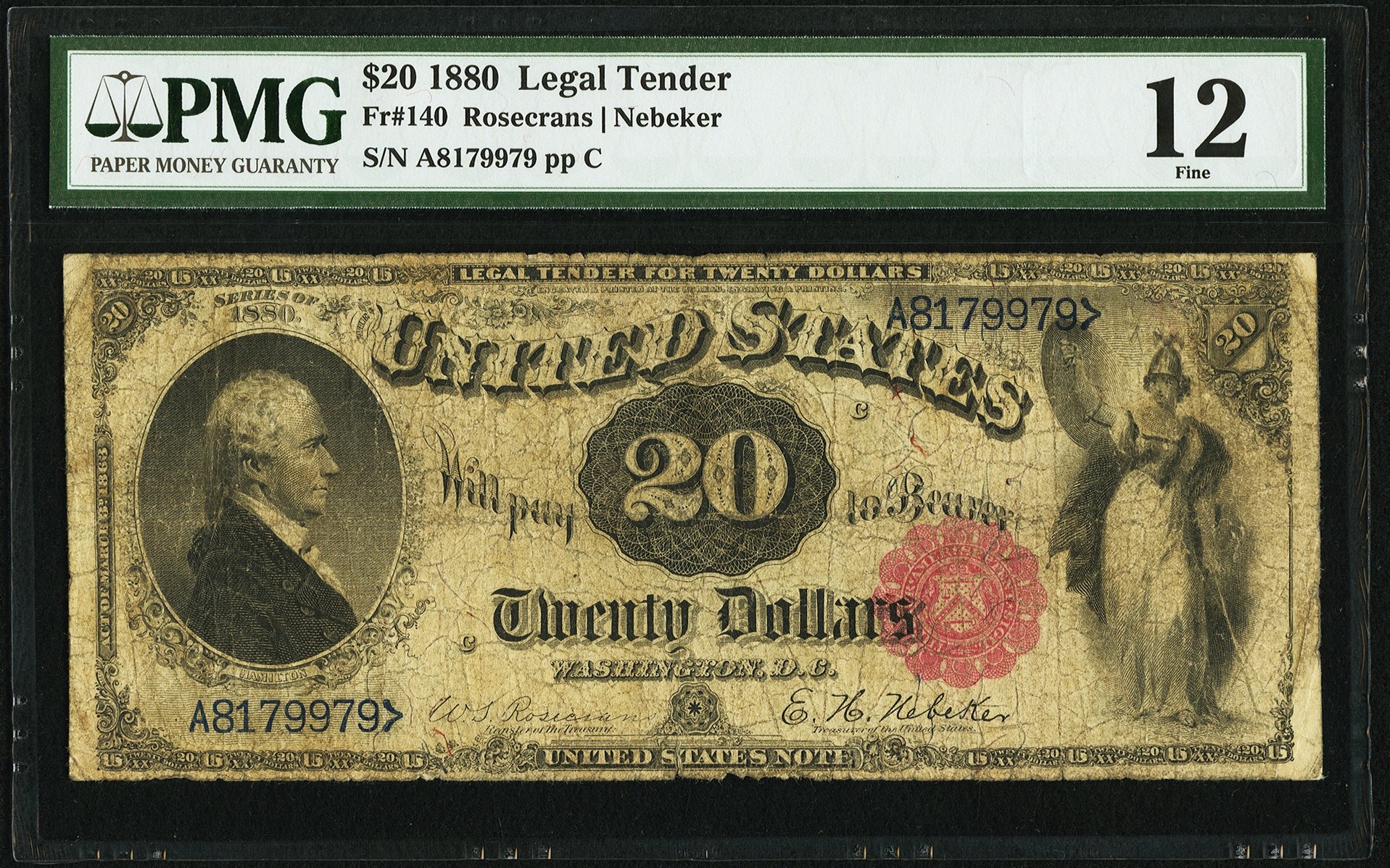 image for: Fr. 140 $20 1880 Legal Tender PMG Fine 12....