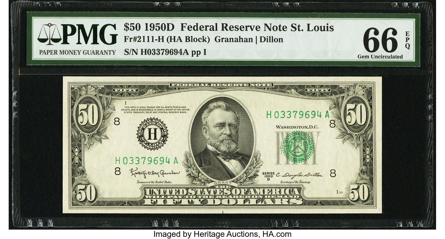 image for: Fr. 2111-H $50 1950D Federal Reserve Note. PMG Gem Uncirculated 66 EPQ....