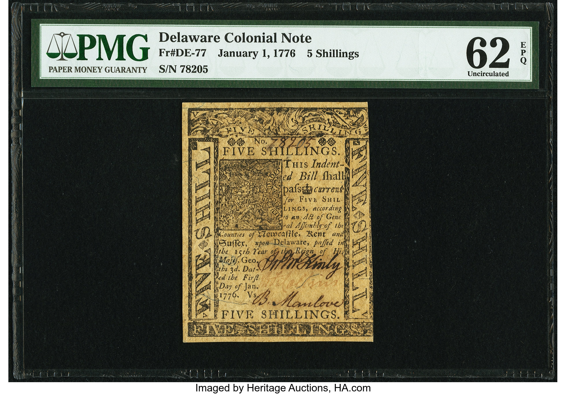 image for: Delaware January 1, 1776 5s PMG Uncirculated 62 EPQ....