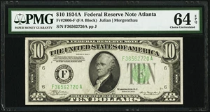 image for: Fr. 2006-F $10 1934A Federal Reserve Note. PMG Choice Uncirculated 64 EPQ....