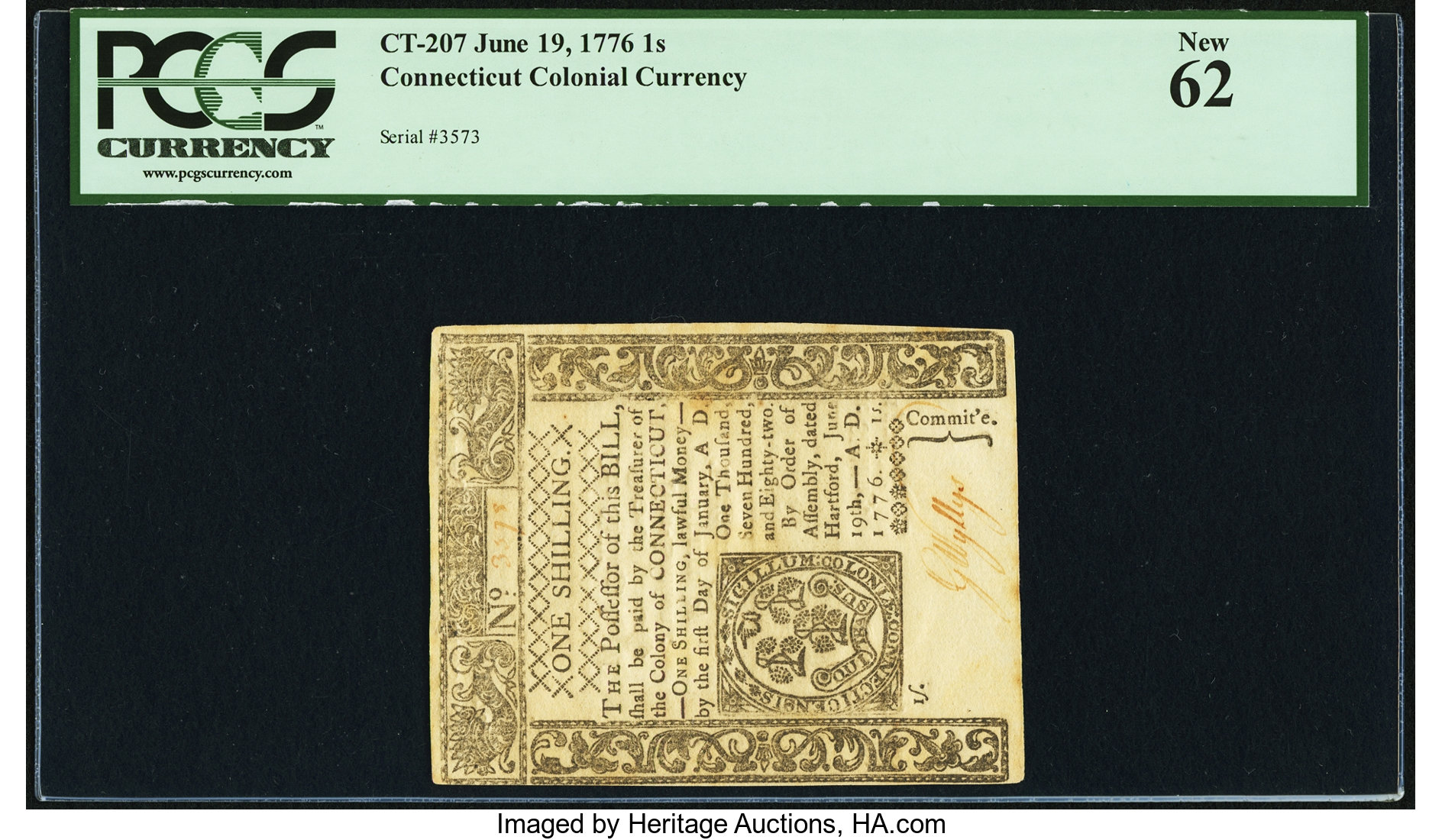 image for: Connecticut June 19, 1776 1s PCGS New 62....
