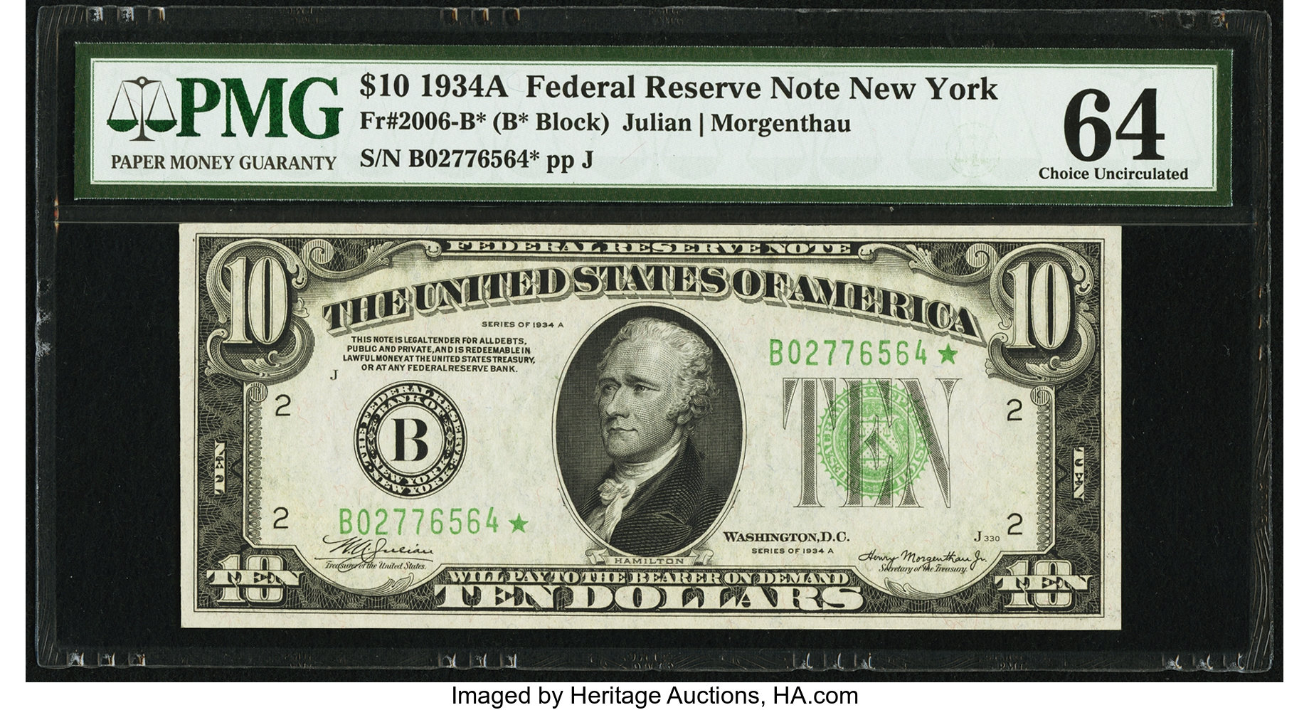 image for: Fr. 2006-B* $10 1934A Federal Reserve Note. PMG Choice Uncirculated 64....