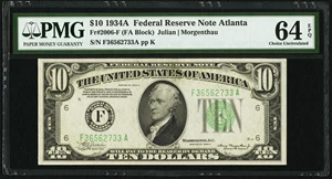 image for: Fr. 2006-F $10 1934A Federal Reserve Note. PMG Choice Uncirculated 64 EPQ....