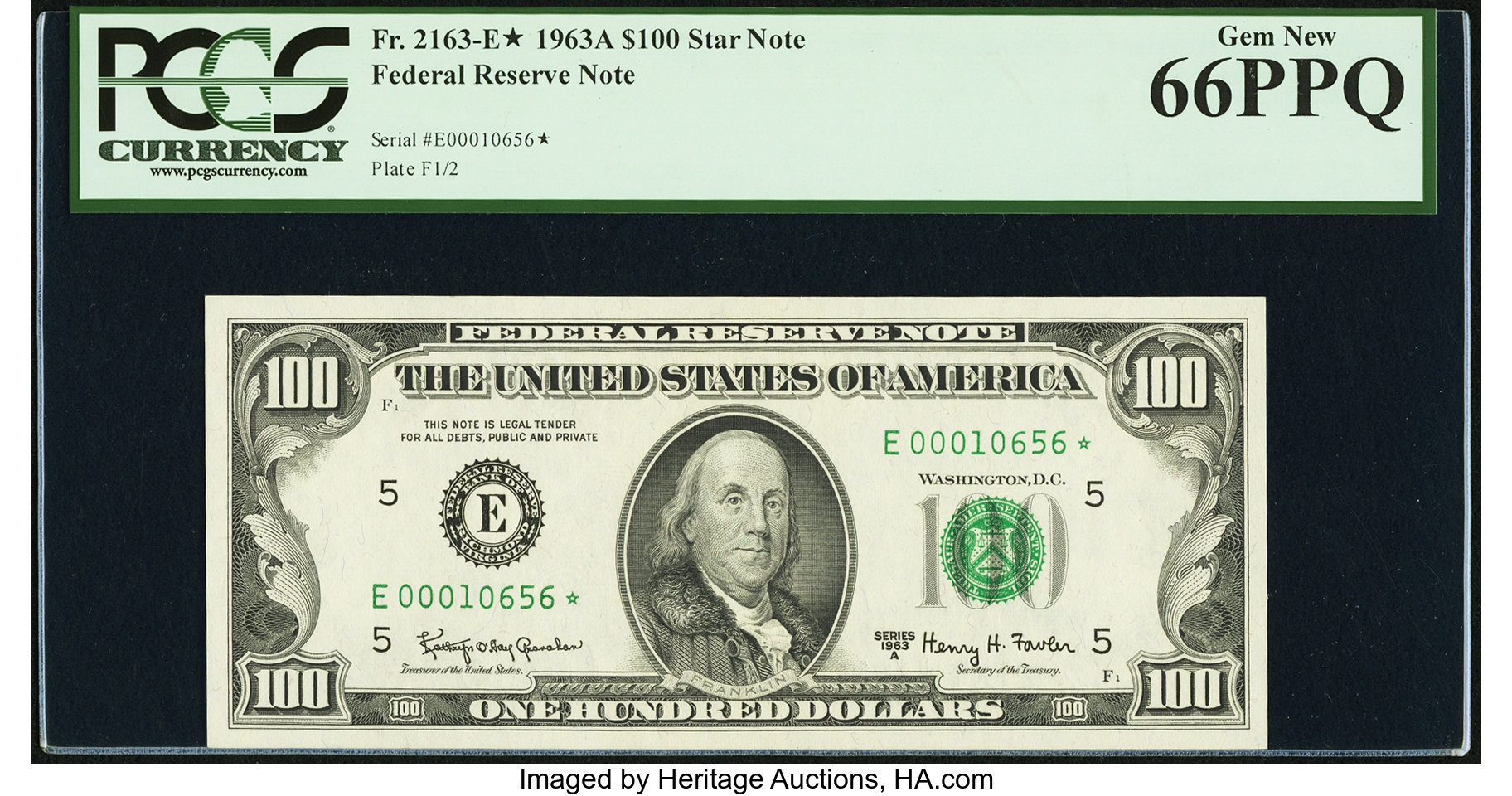 image for: Fr. 2163-E* $100 1963A Federal Reserve Star Note. PCGS Gem New 66PPQ....