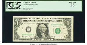 image for: Near Solid Serial Number 00800000 Fr. 1903-H $1 1969 Federal Reserve Note. PCGS Very Fine 25....