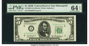 image for: Fr. 1963-I $5 1950B Federal Reserve Note. PMG Choice Uncirculated 64 EPQ....