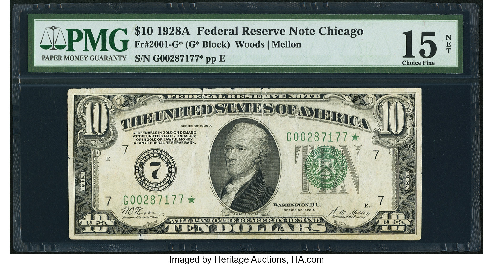 image for: Fr. 2001-G* $10 1928A Federal Reserve Note. PMG Choice Fine 15 Net....