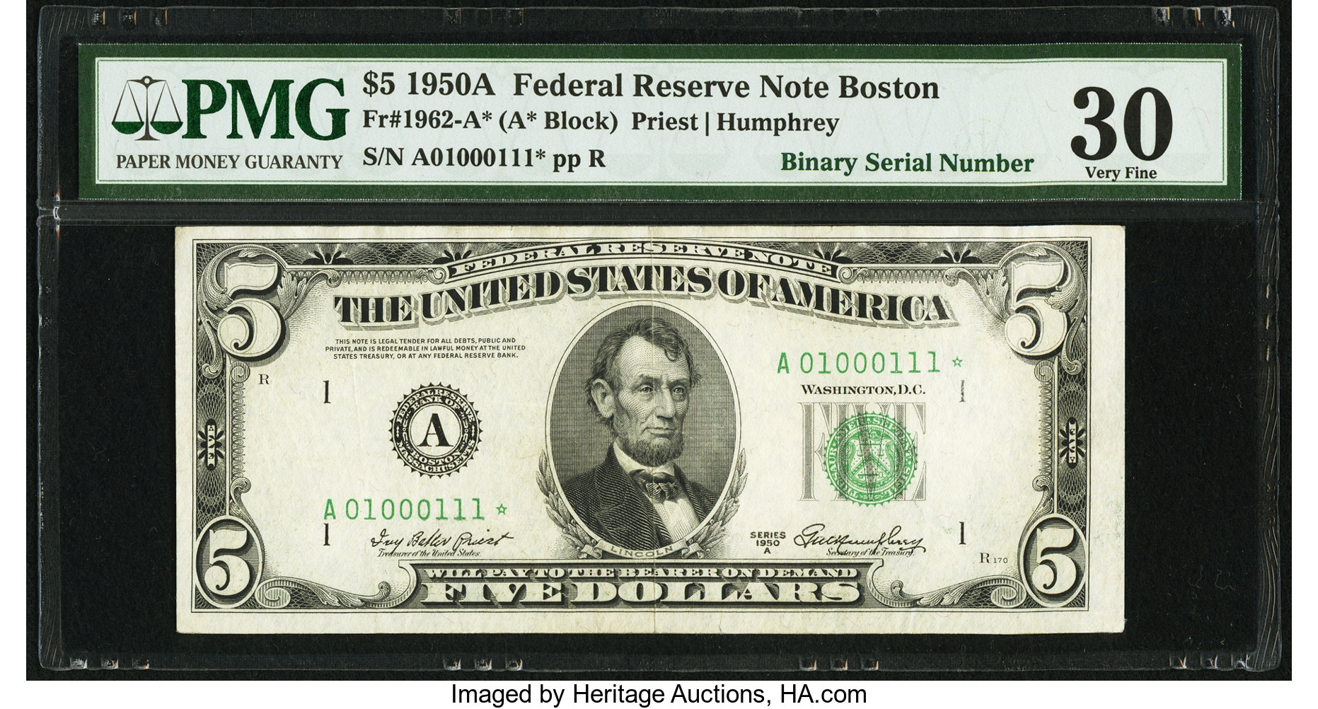 1950A $5 Replacement, Boston (Fr. 1962A*)