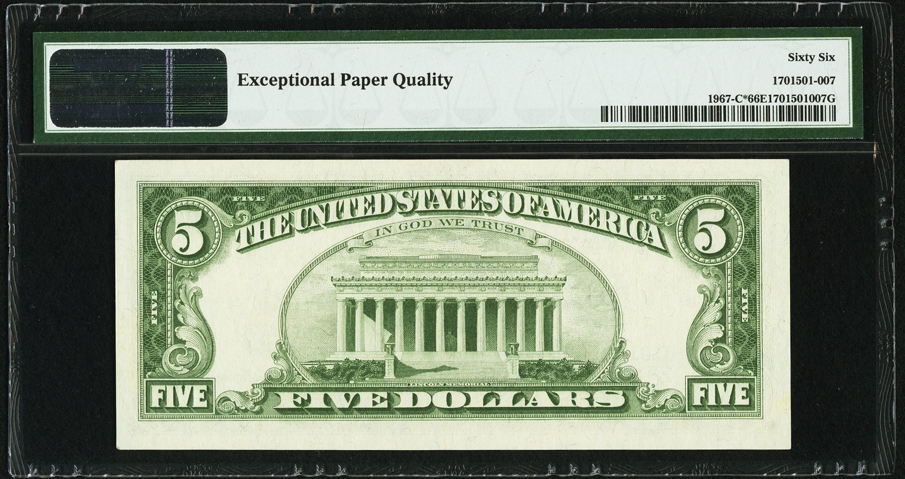 image for: Fr. 1967-C* $5 1963 Federal Reserve Note. PMG Gem Uncirculated 66 EPQ....