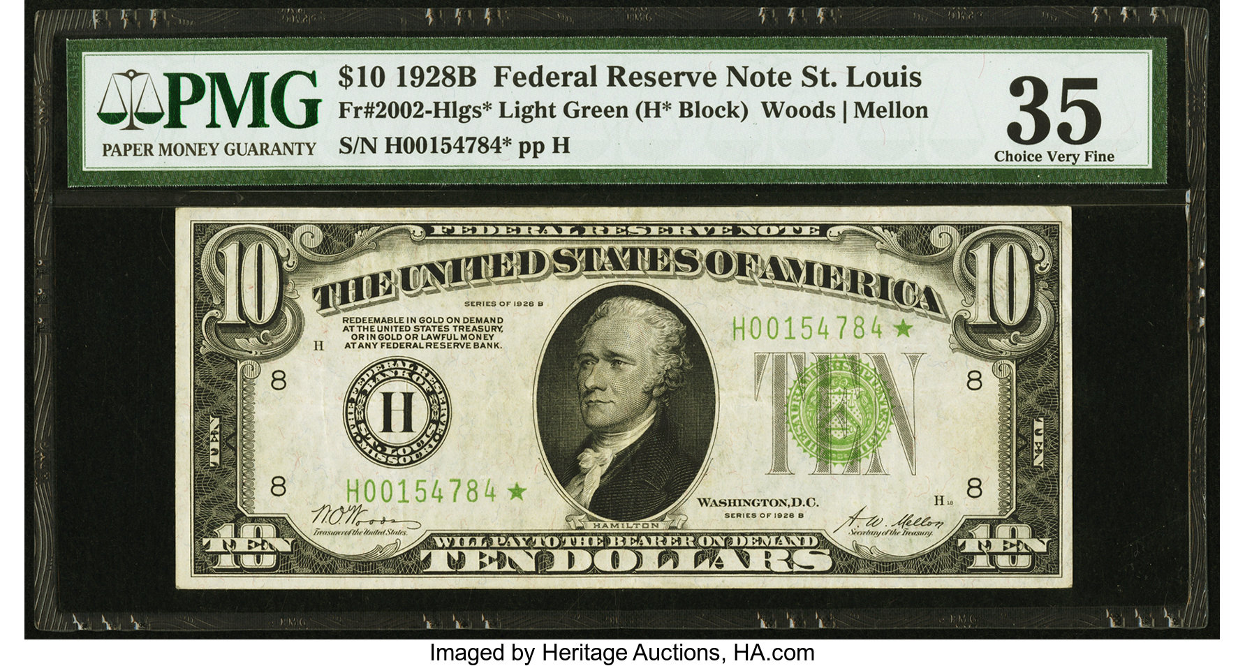 image for: Fr. 2002-H* $10 1928B Federal Reserve Star Note. PMG Choice Very Fine 35....