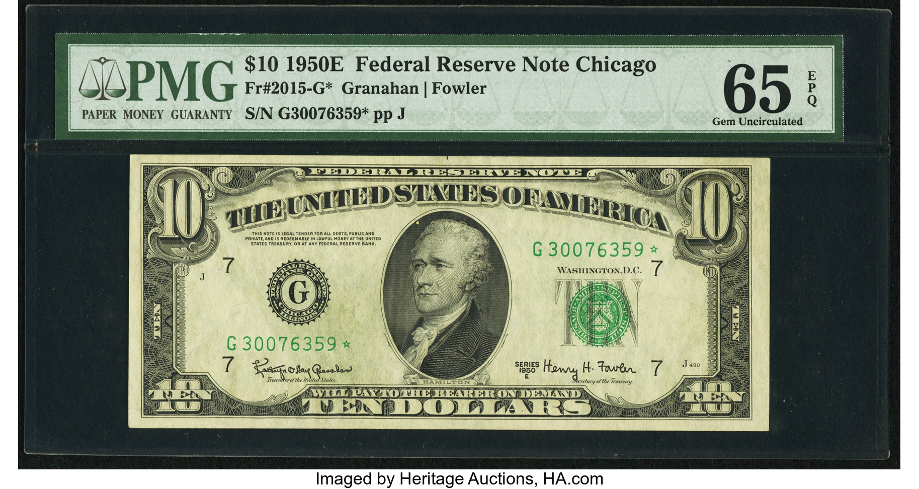 image for: Fr. 2015-G* $10 1950E Federal Reserve Note. PMG Gem Uncirculated 65 EPQ....