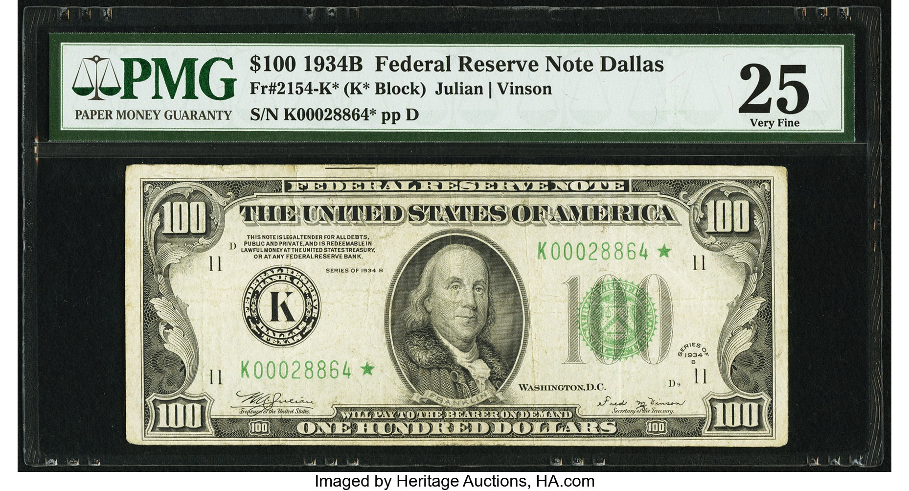 image for: Fr. 2154-K* $100 1934B Federal Reserve Note. PMG Very Fine 25....
