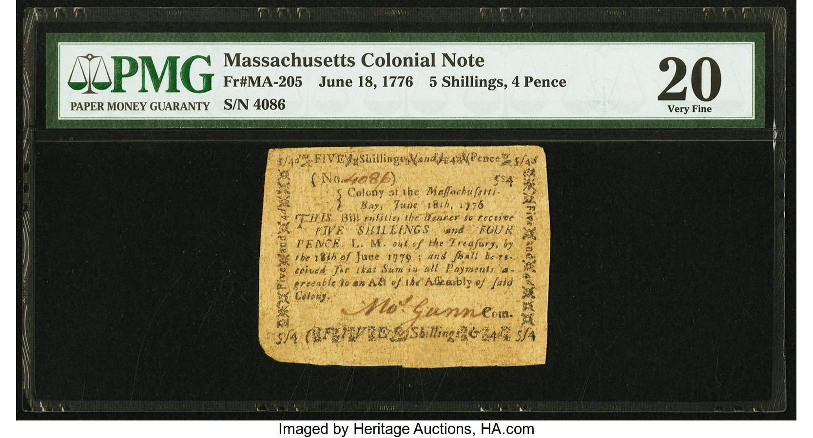 Jun 18, 1776 5s4d Massachussetts (Fr. MA205)