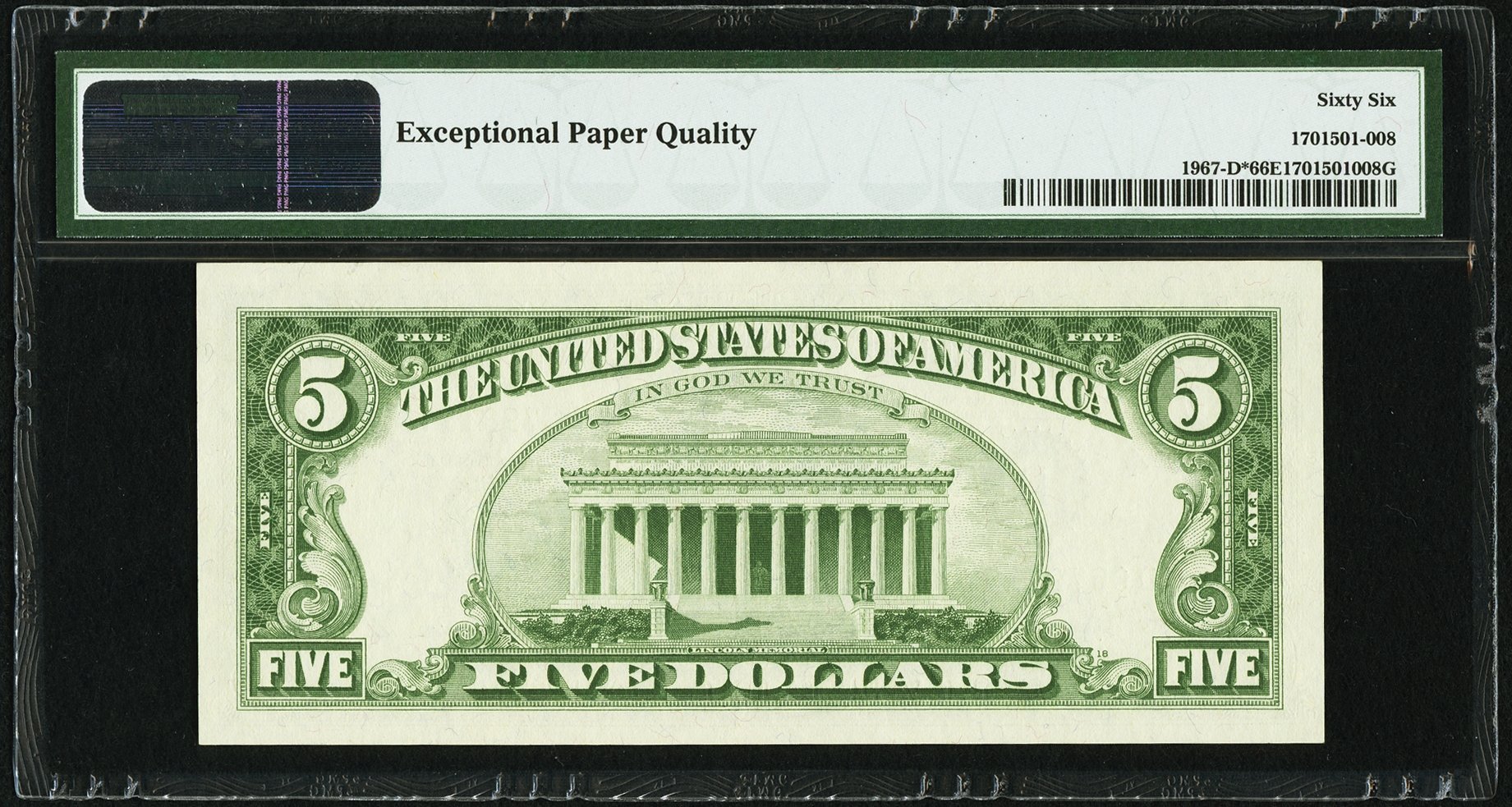 image for: Fr. 1967-D* $5 1963 Federal Reserve Note. PMG Gem Uncirculated 66 EPQ....