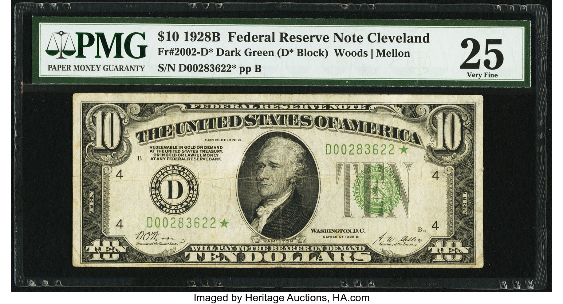 image for: Fr. 2002-D* $10 1928B Dark Green Seal Federal Reserve Note. PMG Very Fine 25....
