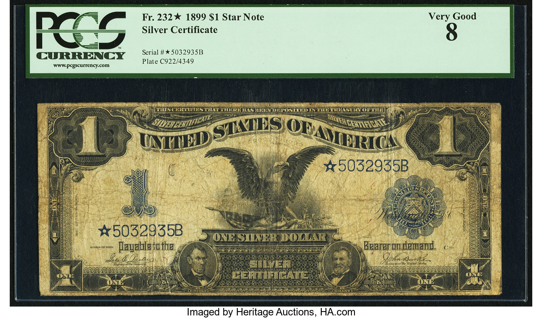 image for: Fr. 232* $1 1899 Silver Certificate PCGS Very Good 8....