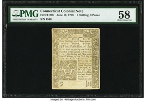 image for: Connecticut June 19, 1776 1s 3d PMG Choice About Unc 58....
