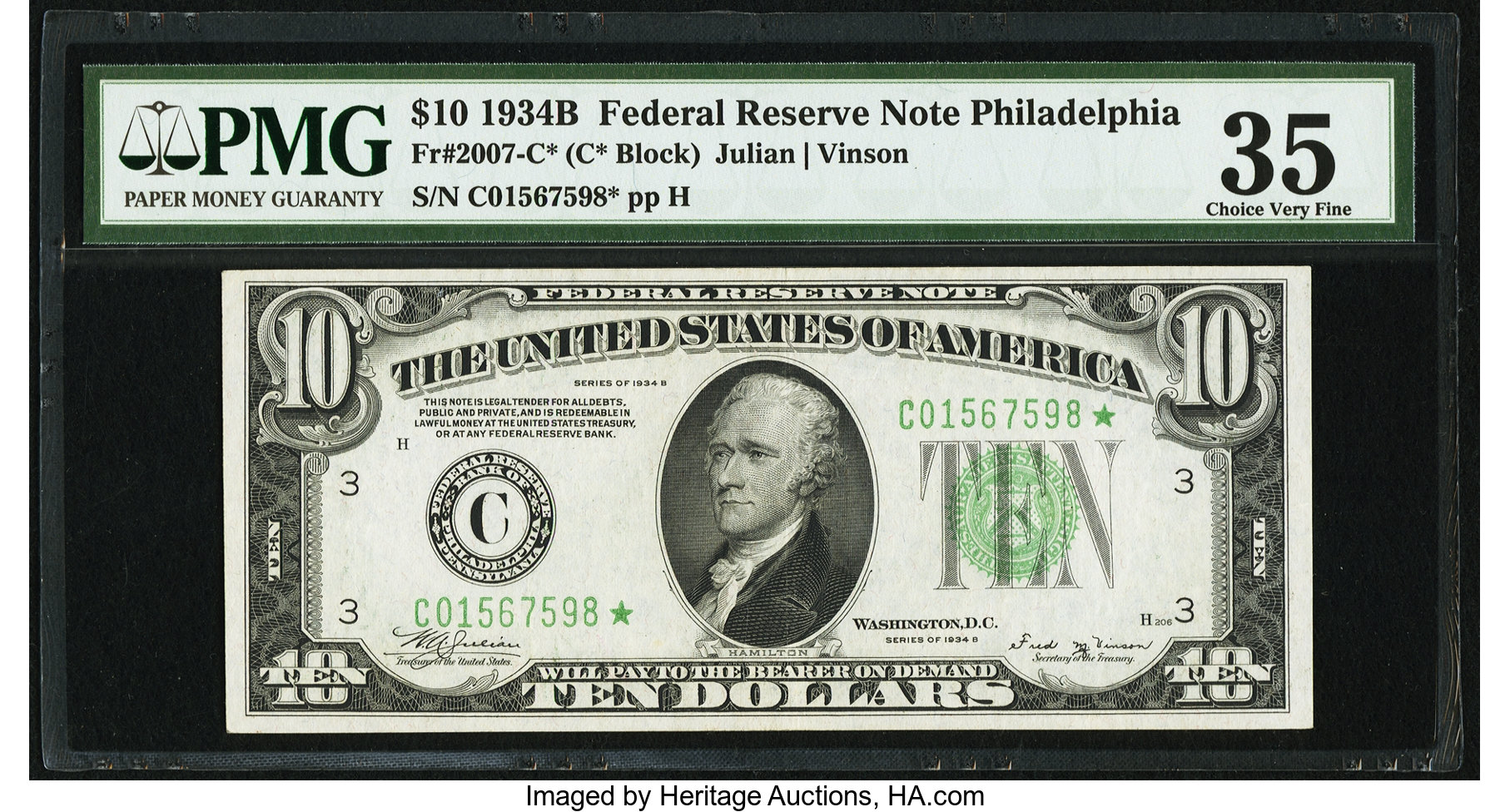 image for: Fr. 2007-C* $10 1934B Federal Reserve Note. PMG Choice Very Fine 35....