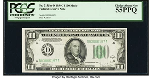 image for: Fr. 2155-D $100 1934C Federal Reserve Note. PCGS Choice About New 55PPQ....