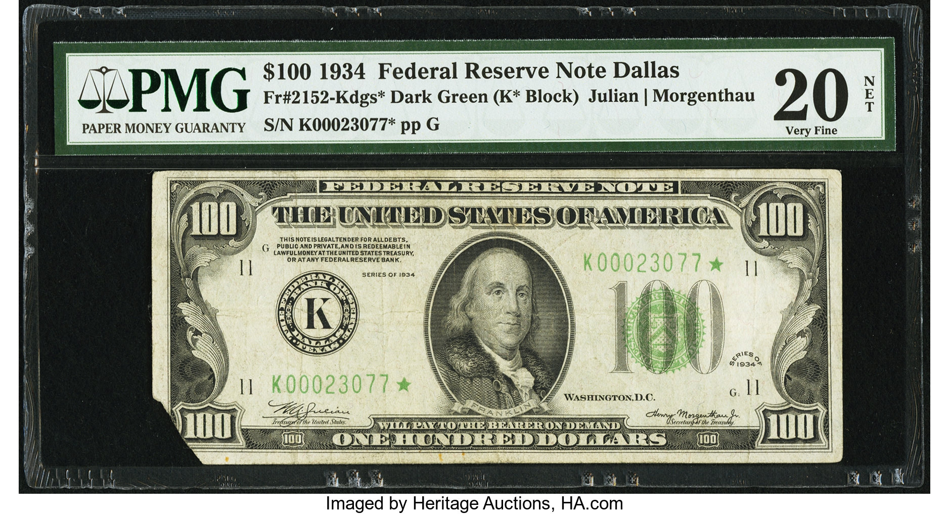 1934 $100 Replacement, Dallas (Fr. 2152K*)