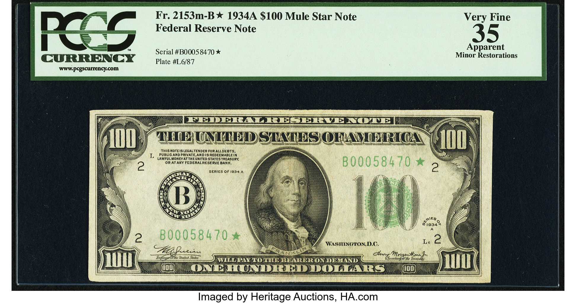 1934A $100 Replacement, New York (Fr. 2153B*)