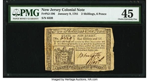 image for: New Jersey January 9, 1781 2s 6d PMG Choice Extremely Fine 45....