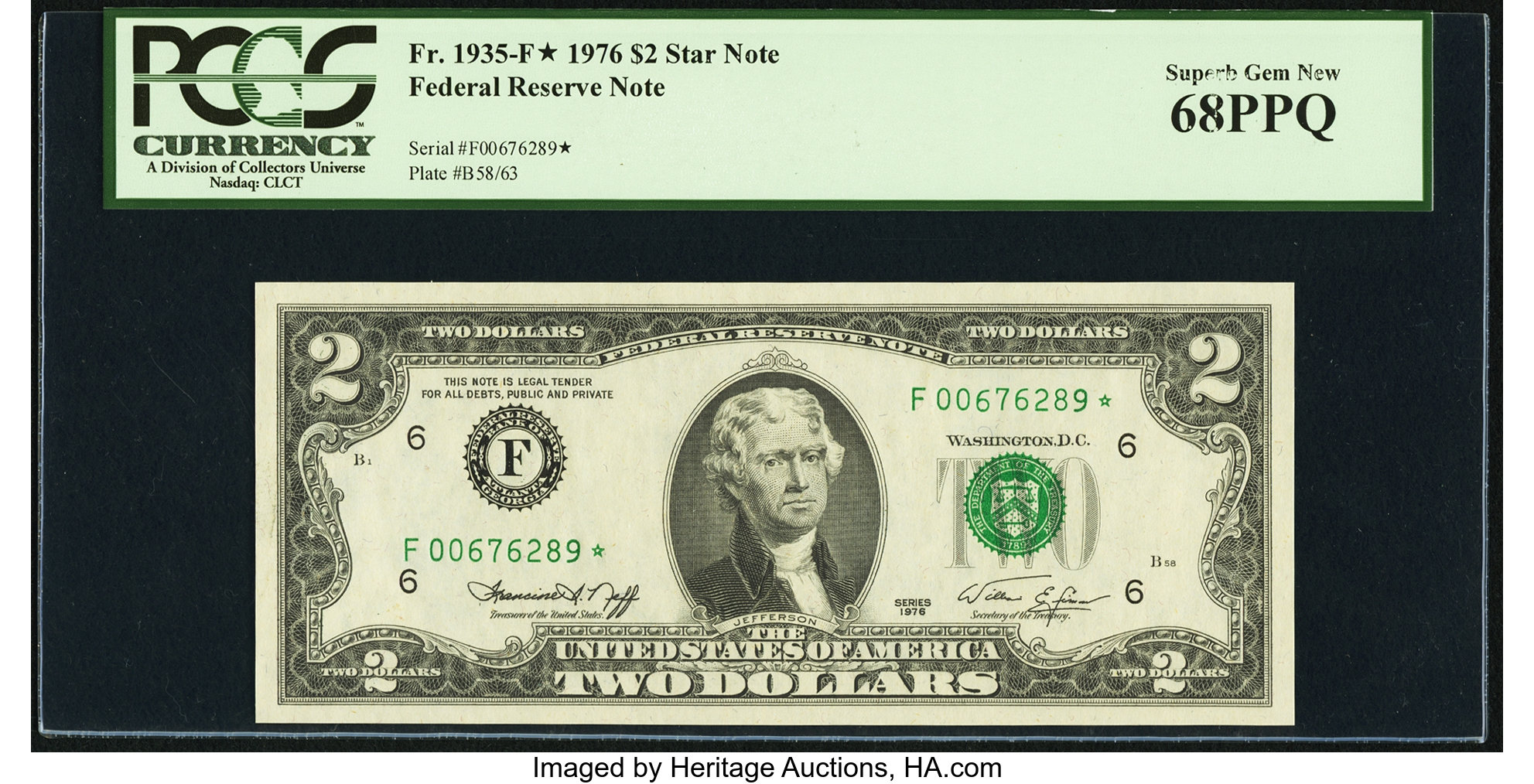 image for: Fr. 1935-F* $2 1976 Federal Reserve Note. PCGS Superb Gem New 68PPQ....