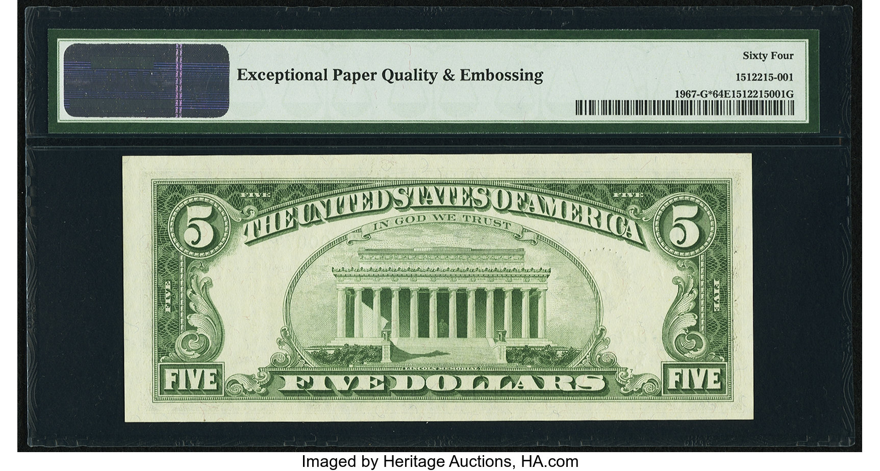 image for: Low Serial Number 7735 Fr. 1967-G* $5 1963 Federal Reserve Note. PMG Choice Uncirculated 64 EPQ....