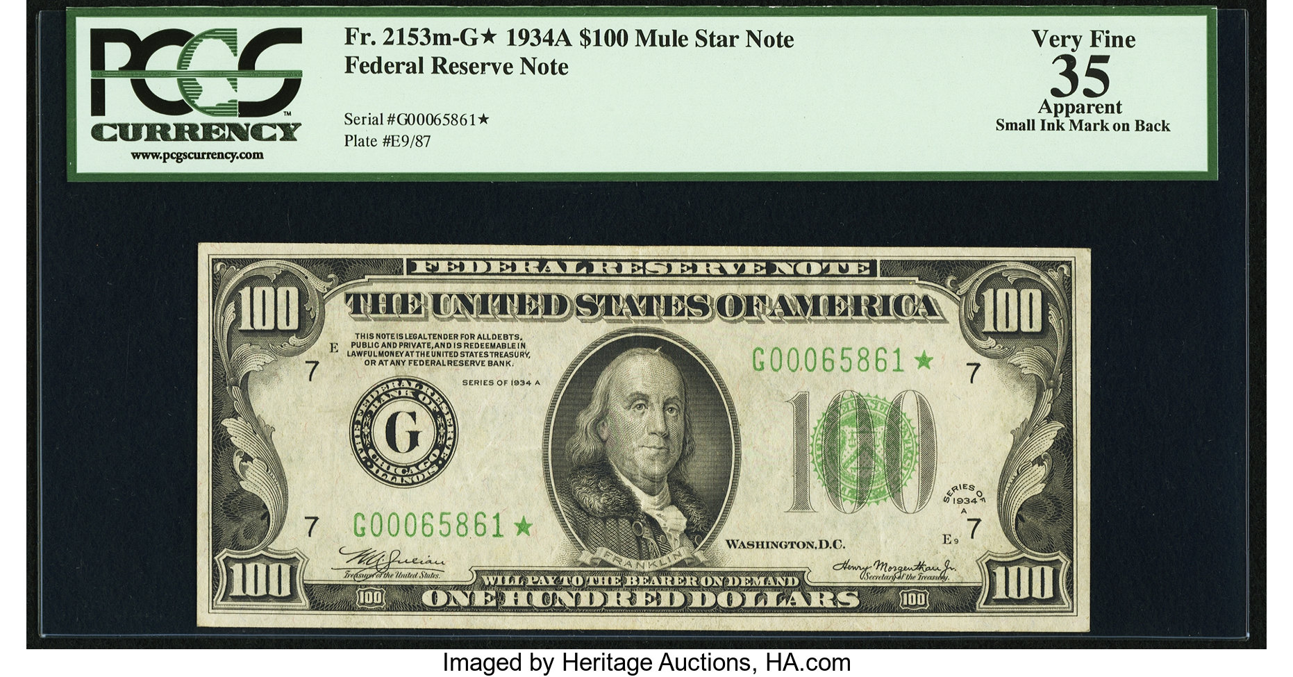 1934A $100 Replacement, Chicago (Fr. 2153G*)