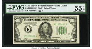 image for: Fr. 2154-K $100 1934B Federal Reserve Note. PMG About Uncirculated 55 EPQ....