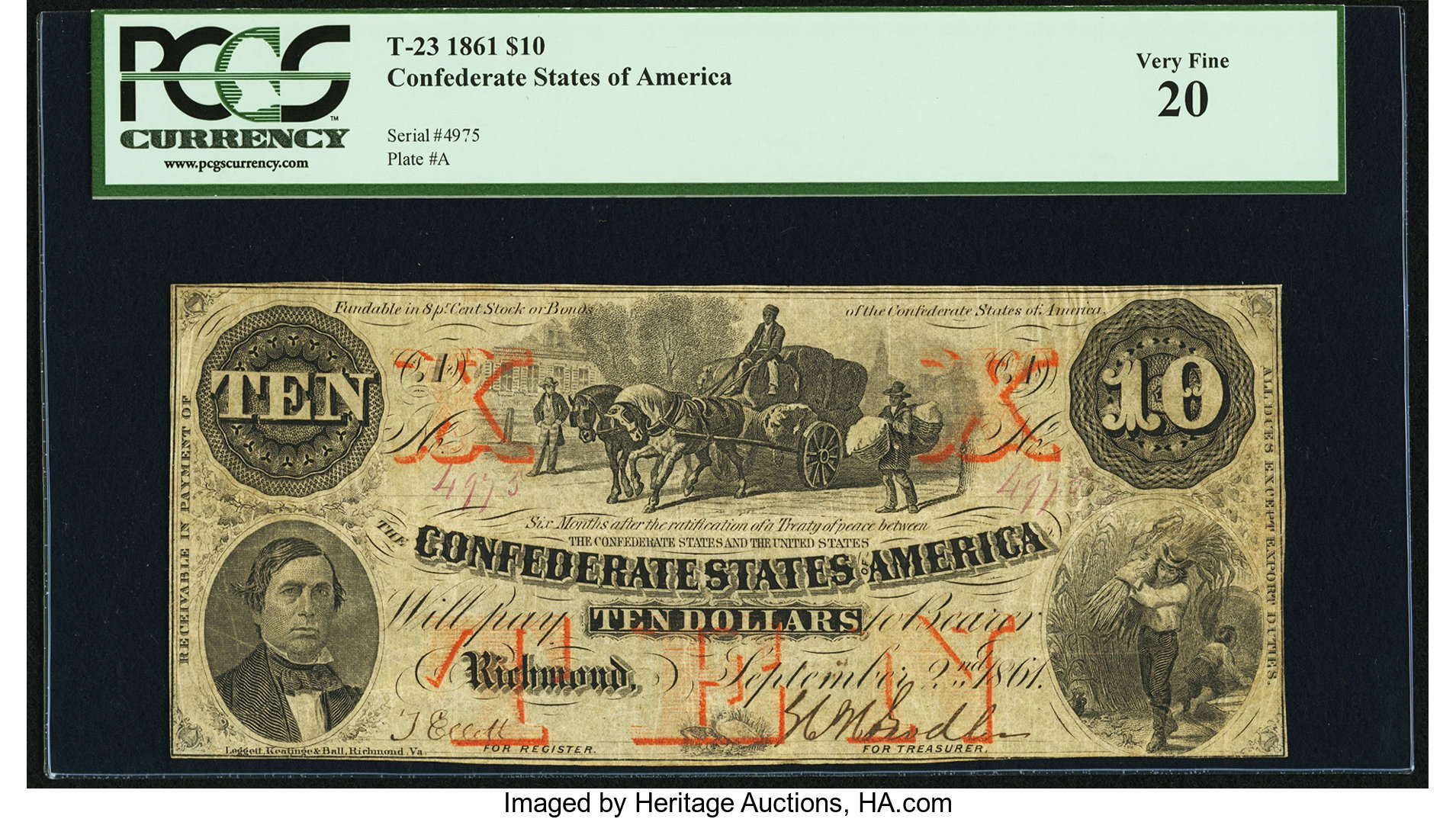 image for: T23 $10 1861 PF-1 Cr. 153 PCGS Very Fine 20....