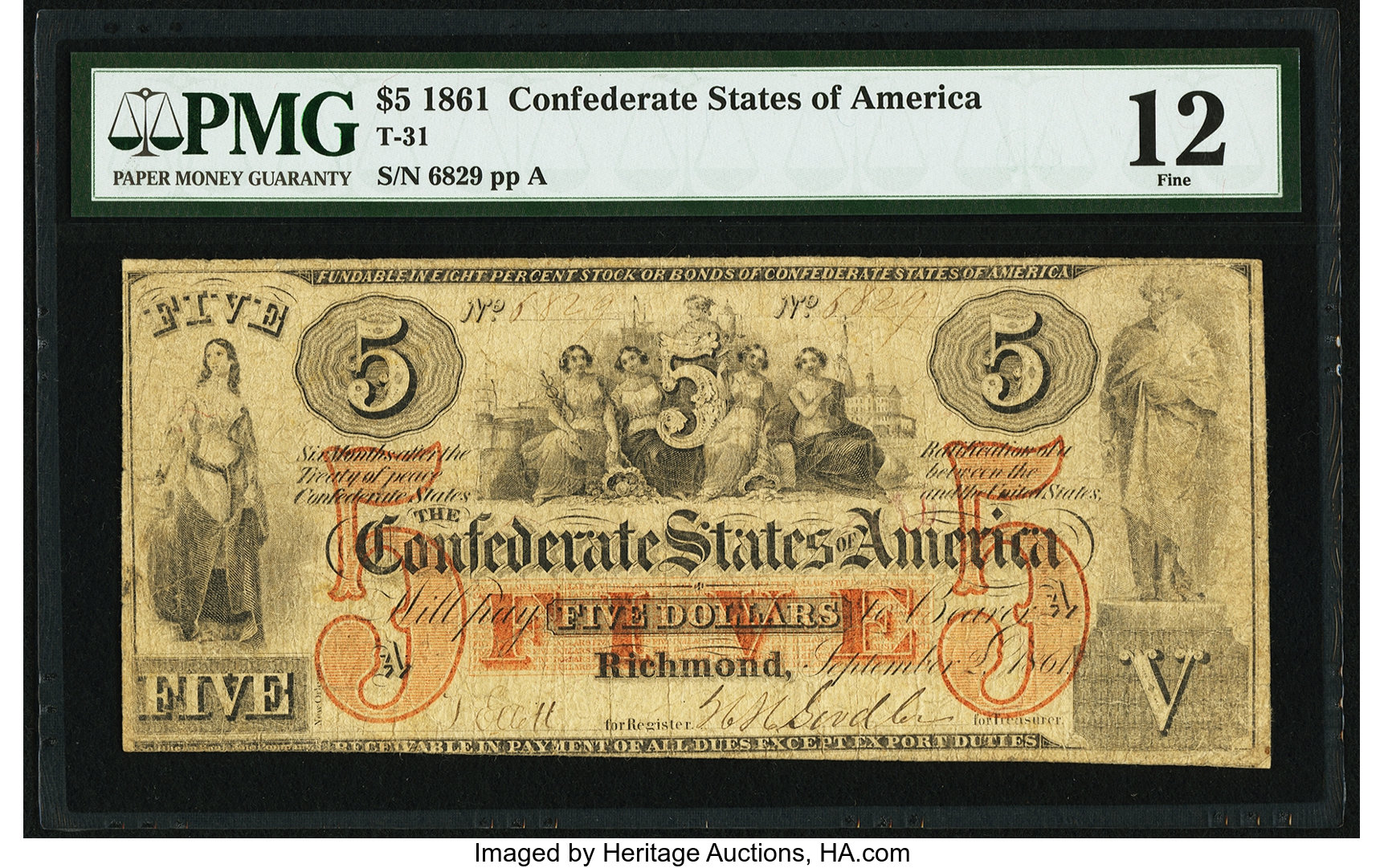 image for: T31 $5 1861 PF-1 Cr. 243 PMG Fine 12....