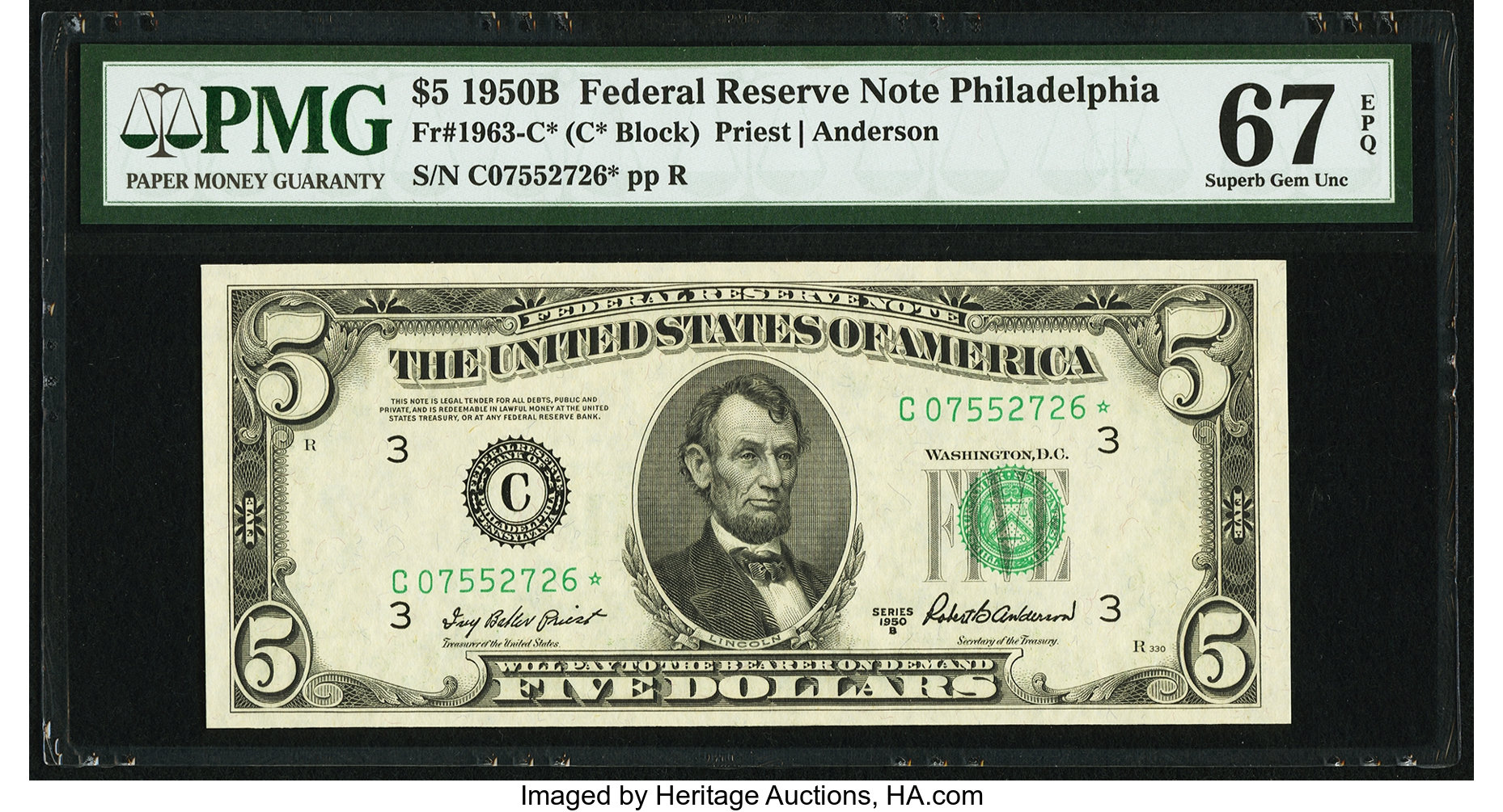 1950B $5 Replacement, Philadelphia (Fr. 1963C*)