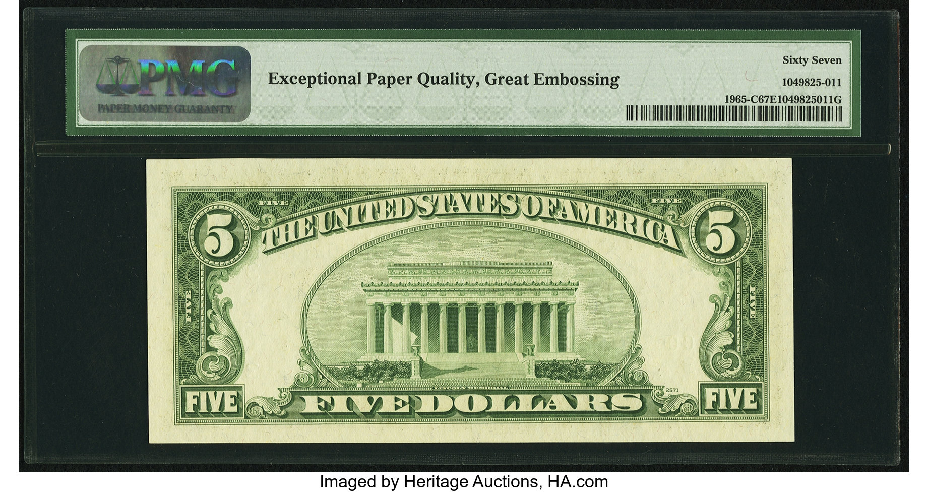 image for: Fr. 1965-C $5 1950D Federal Reserve Note. PMG Superb Gem Unc 67 EPQ, Great Embossing....