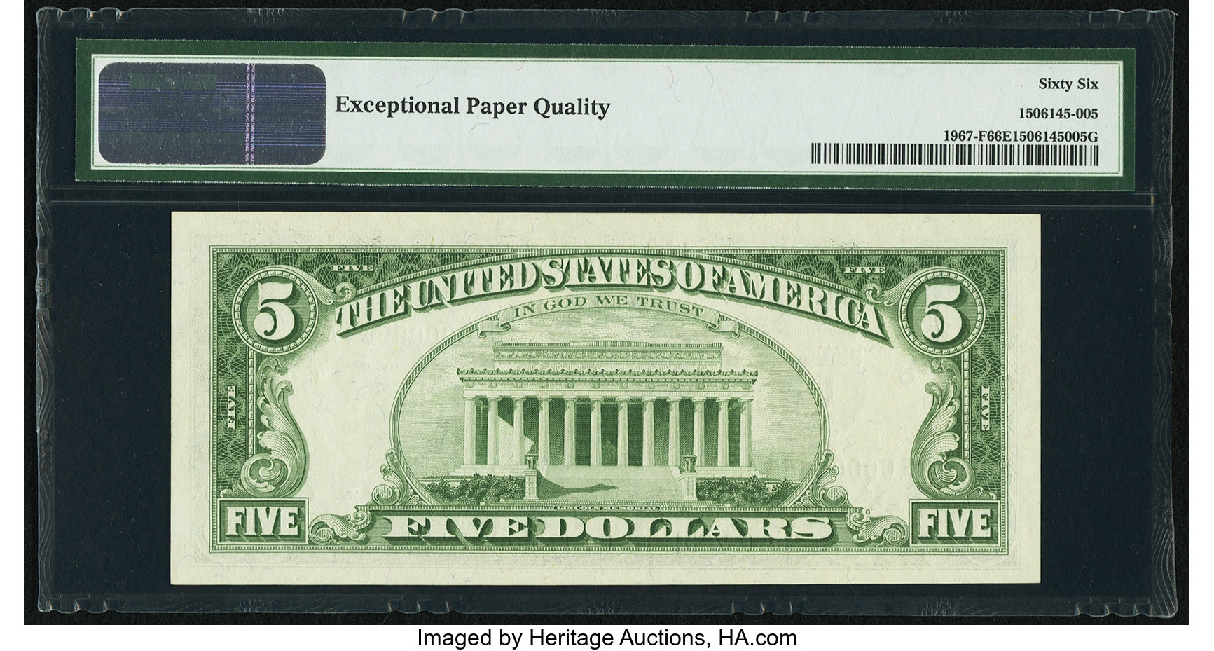image for: Low Serial Number 564 Fr. 1967-F $5 1963 Federal Reserve Note. PMG Gem Uncirculated 66 EPQ....