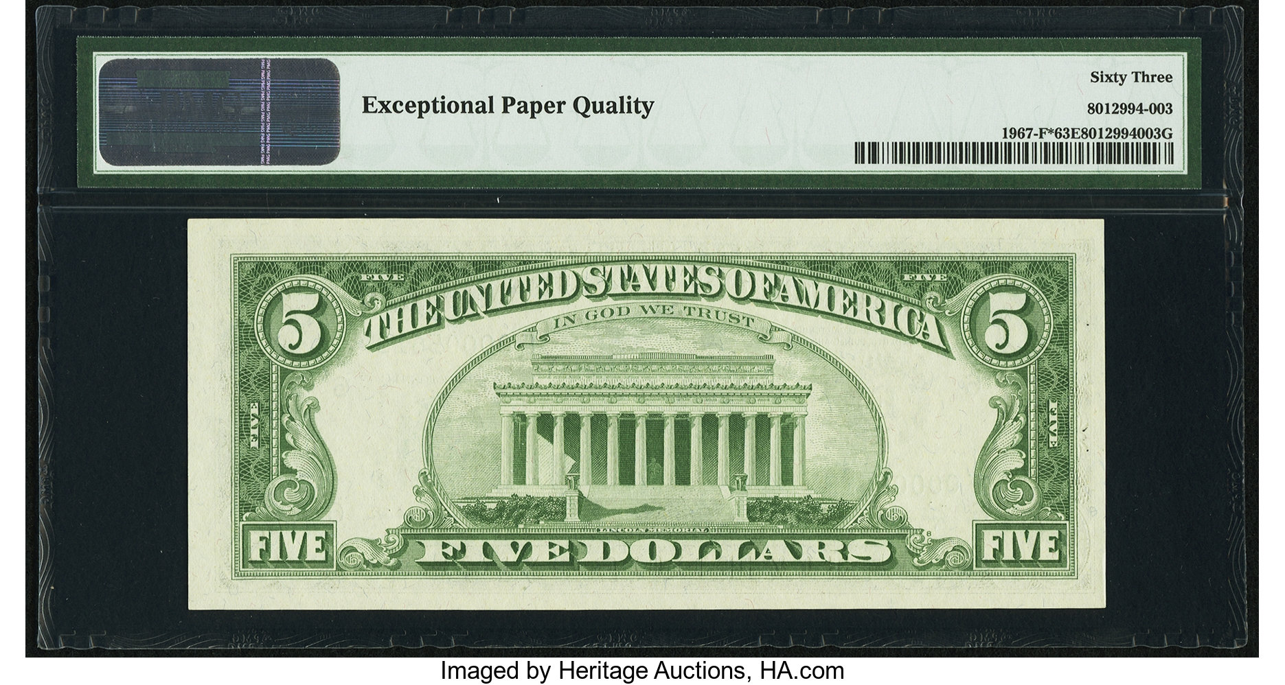 image for: Low Serial Number Fr. 1967-F* $5 1963 Federal Reserve Note. PMG Choice Uncirculated 63 EPQ....