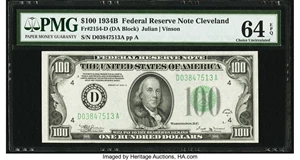 image for: Fr. 2154-D $100 1934B Federal Reserve Note. PMG Choice Uncirculated 64 EPQ....